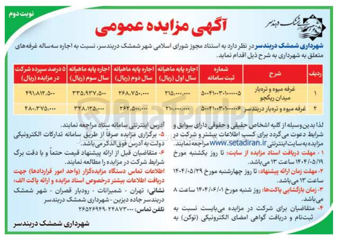 تصویر کوچک آگهی اجاره غرفه میوه و تره بار 