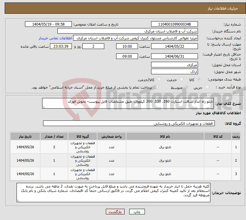 تصویر کوچک آگهی نیاز انتخاب تامین کننده-تابلو راه انداز سافت استارت 160، 130، 200 کیلووات طبق مشخصات فایل پیوست- تحویل فوری
