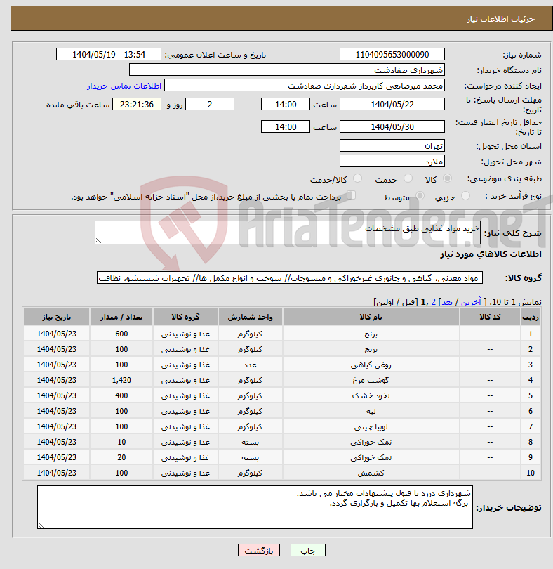 تصویر کوچک آگهی نیاز انتخاب تامین کننده-خرید مواد غذایی طبق مشخصات