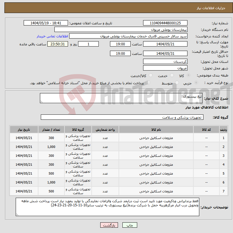 تصویر کوچک آگهی نیاز انتخاب تامین کننده-تیغ بیستوری