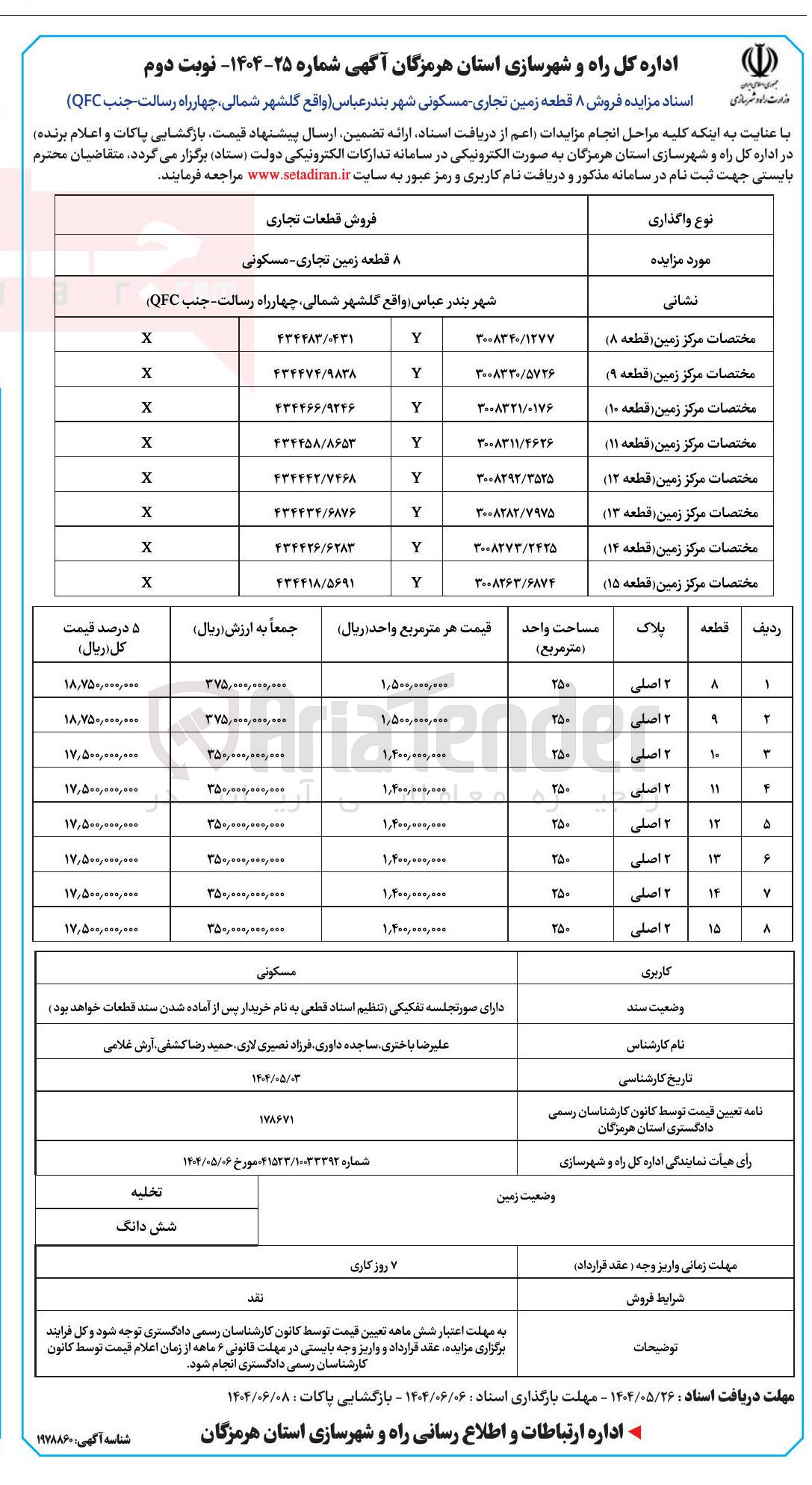 تصویر کوچک آگهی فروش ۸ قطعه زمین تجاری مسکونی
