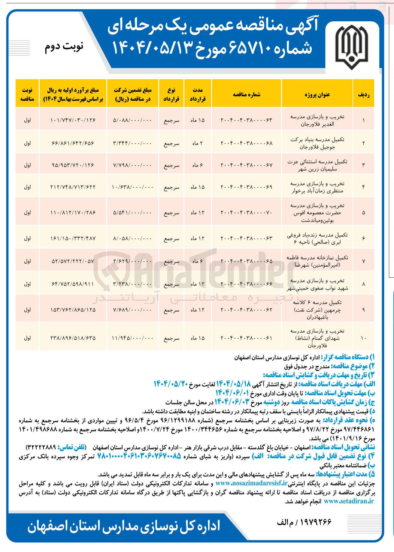تصویر کوچک آگهی تخریب و بازسازی مدرسه شهدای گمنام ( نشاط ) 