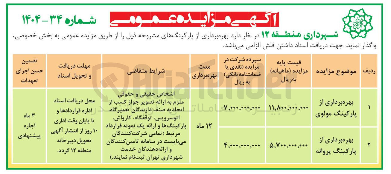تصویر کوچک آگهی بهره برداری از پارکینگ مولوی و پروانه