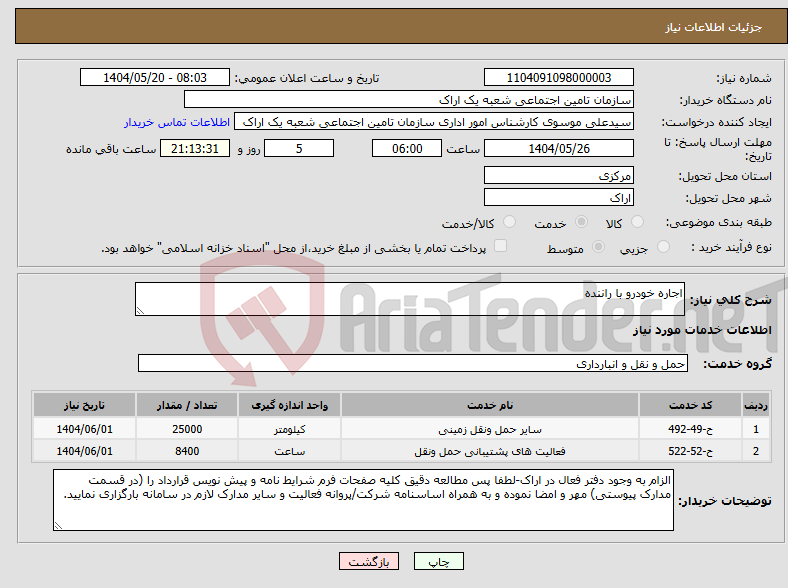 تصویر کوچک آگهی نیاز انتخاب تامین کننده-اجاره خودرو با راننده