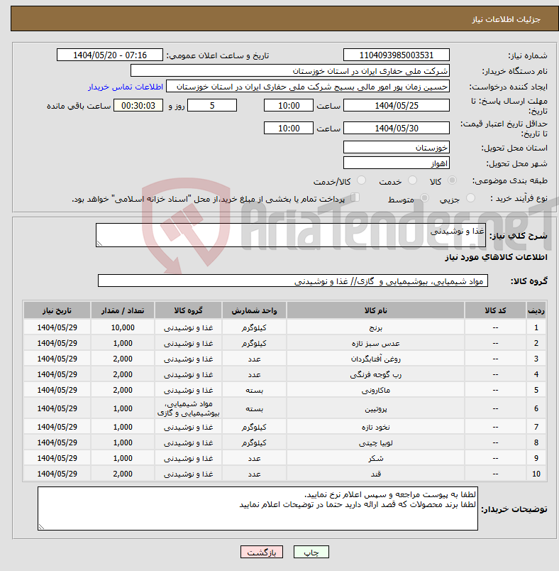 تصویر کوچک آگهی نیاز انتخاب تامین کننده-غذا و نوشیدنی
