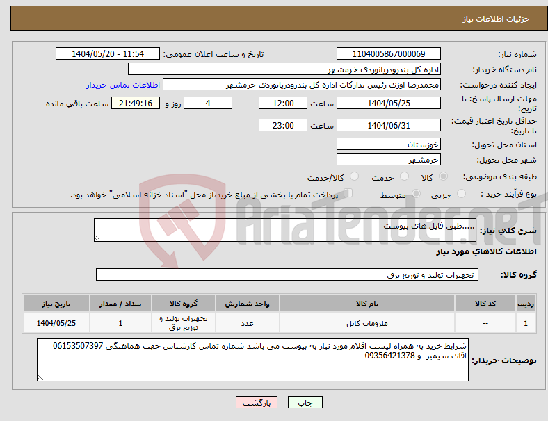 تصویر کوچک آگهی نیاز انتخاب تامین کننده-.....طبق فایل های پیوست