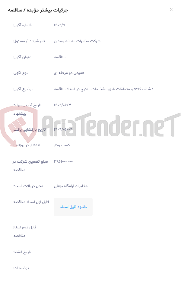 تصویر کوچک آگهی : شلف 5616 و متعلقات طبق مشخصات مندرج در اسناد مناقصه
