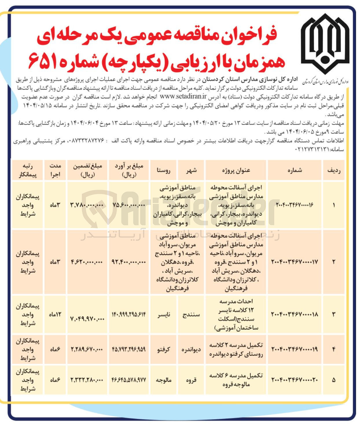 تصویر کوچک آگهی احداث مدرسه ۱۲ کلاسه 