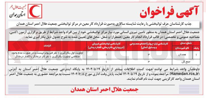 تصویر کوچک آگهی تامین نیروی انسانی مورد نیاز مرکز توانبخشی