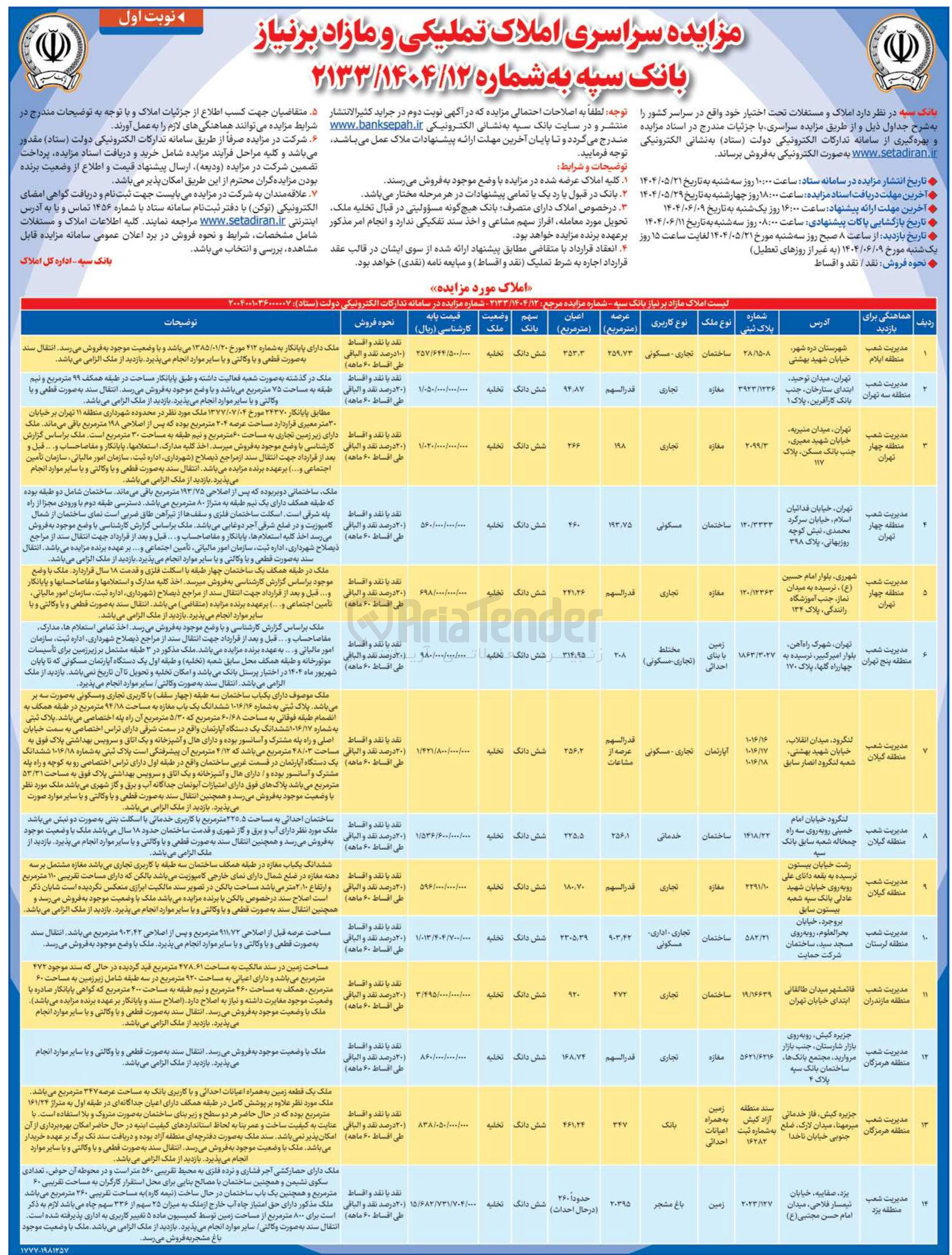 تصویر کوچک آگهی فروش املاک در 14 ردیف با کاربری تجاری - مسکونی - خدماتی -اداری