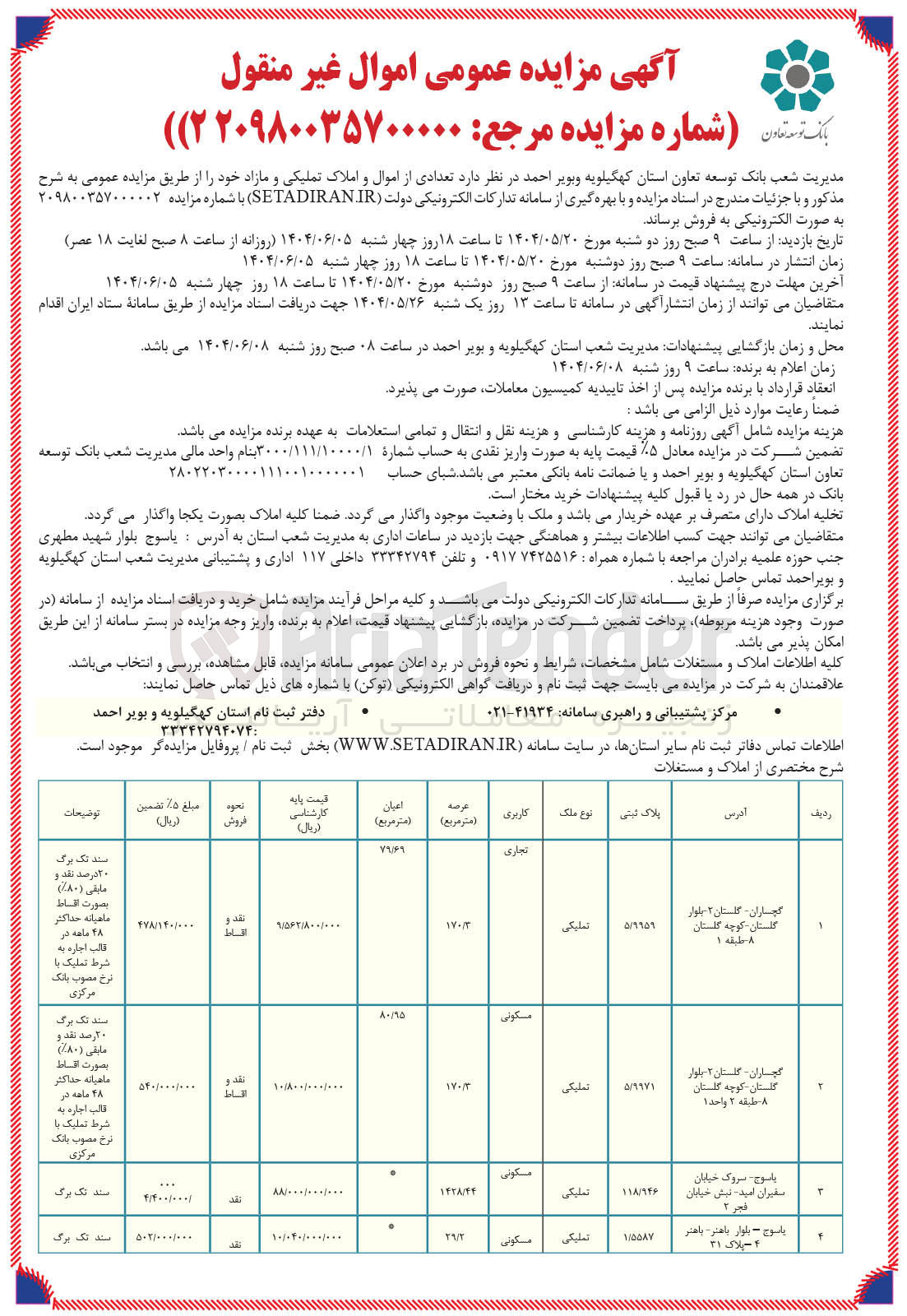 تصویر کوچک آگهی فروش تعدادی از املاک در 4 ردیف با کاربری تجاری - مسکونی