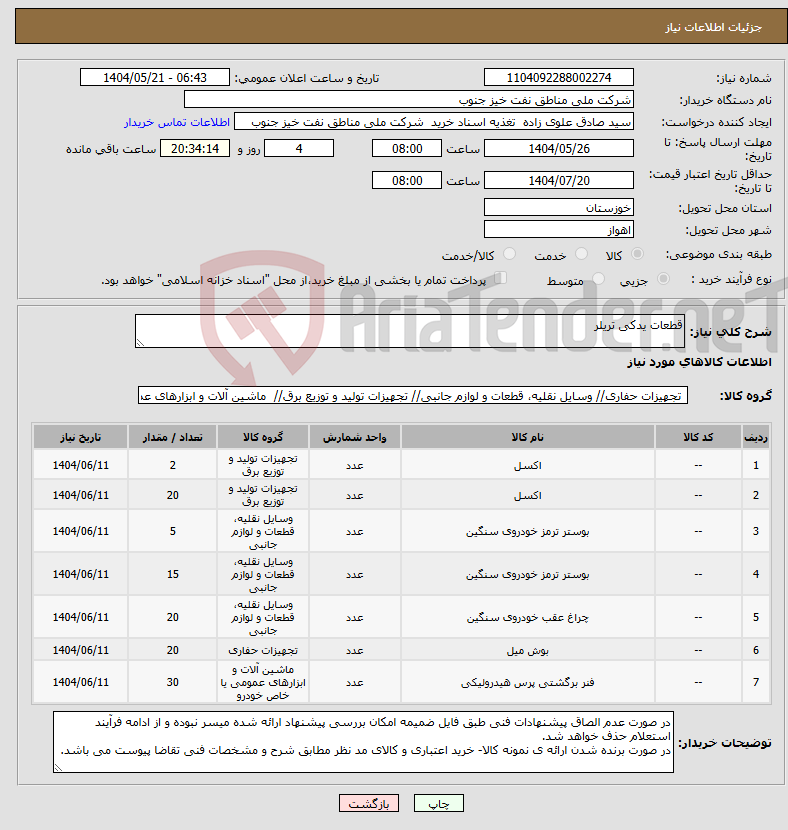 تصویر کوچک آگهی نیاز انتخاب تامین کننده-قطعات یدکی تریلر
