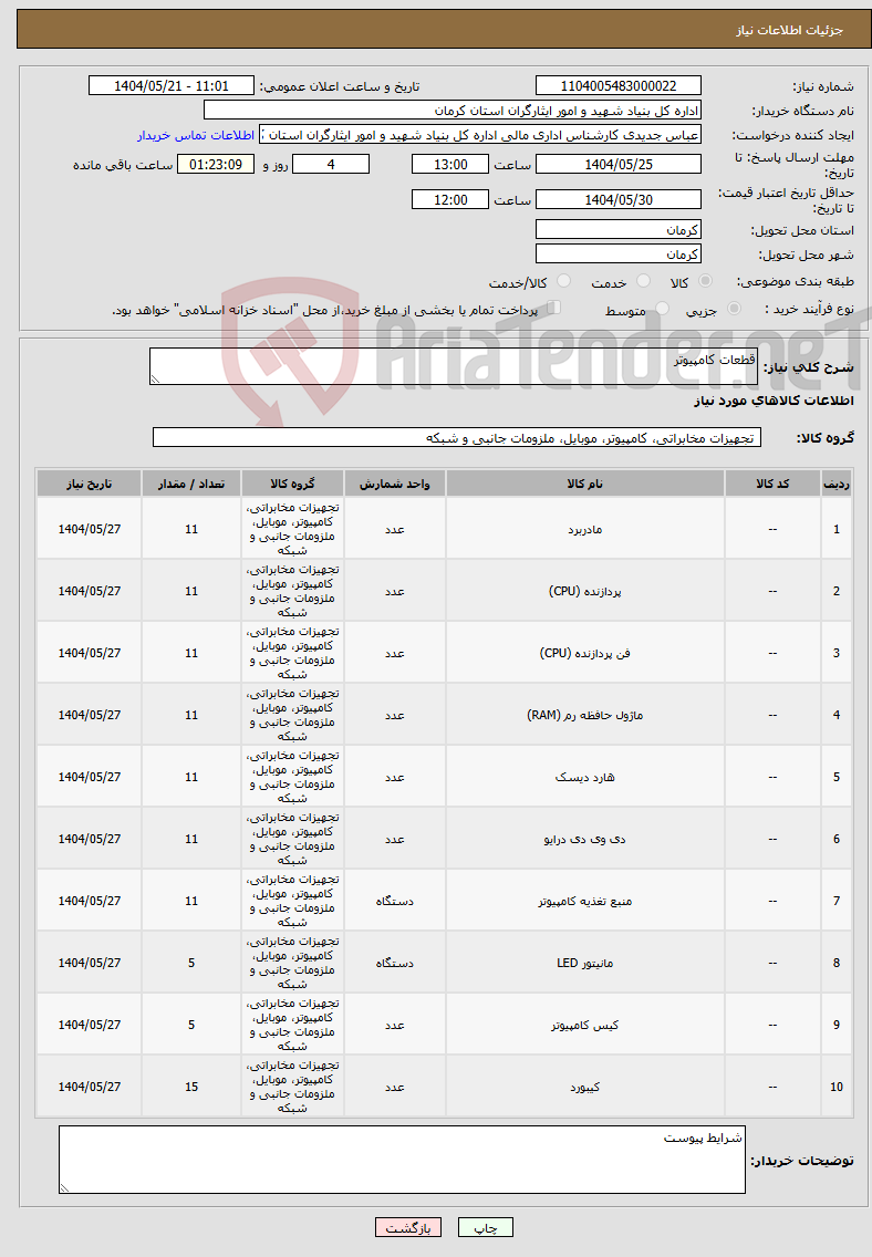 تصویر کوچک آگهی نیاز انتخاب تامین کننده-قطعات کامپیوتر