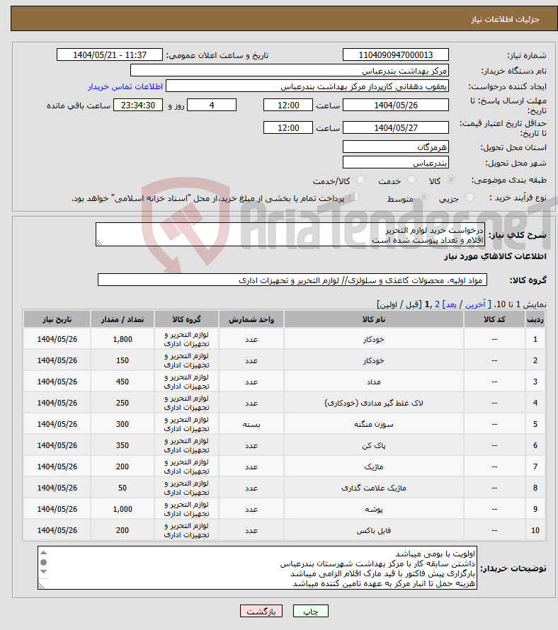 تصویر کوچک آگهی نیاز انتخاب تامین کننده-درخواست خرید لوازم التحریر اقلام و تعداد پیوست شده است 