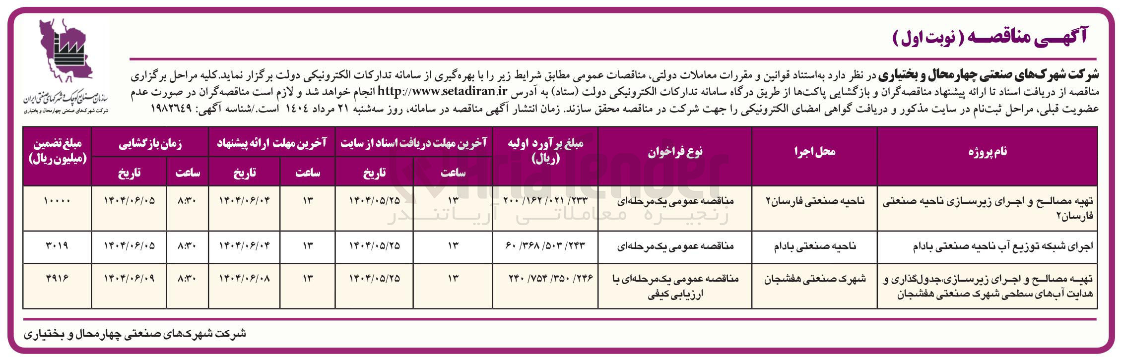 تصویر کوچک آگهی تهیه مصالح و اجرای زیرسازی ناحیه صنعتی 