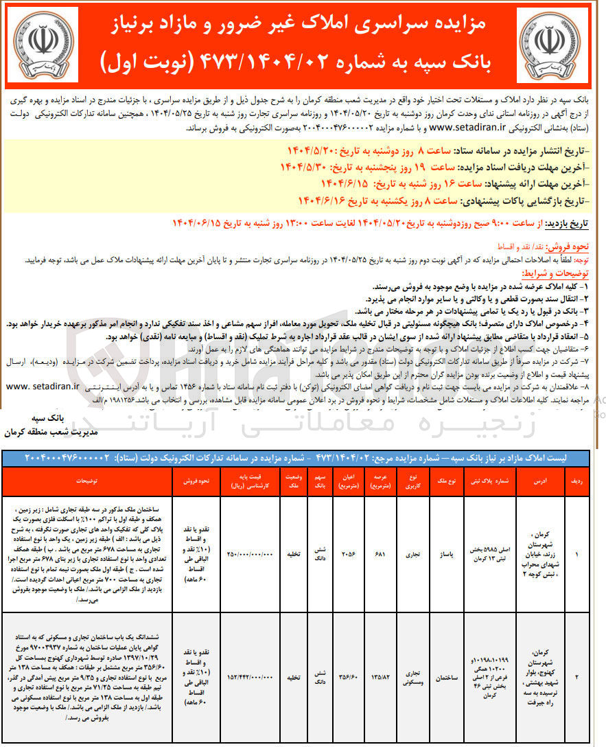 تصویر کوچک آگهی فروش املاک در 2 ردیف با کاربری تجاری و مسکونی