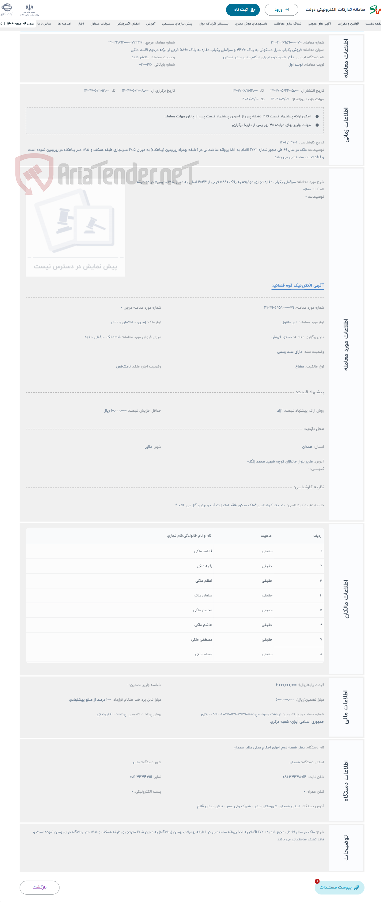 تصویر کوچک آگهی حراج سرقفلی یکباب مغازه تجاری موقوفه به پلاک 5890 فرعی از 2043 اصلی به متراژ 17.5 مترمربع در دو طبقه