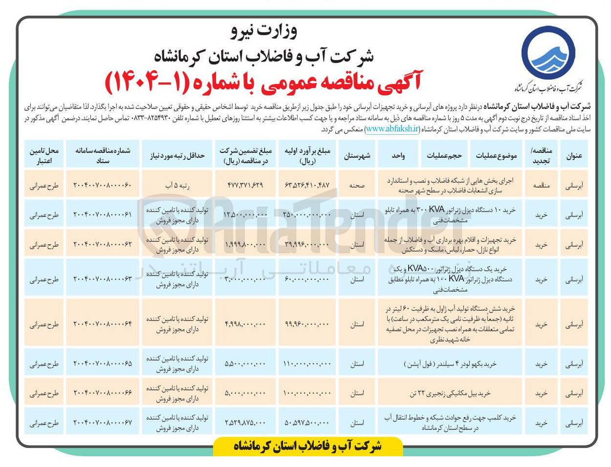 تصویر کوچک آگهی خرید کلمپ جهت رفع حوادث شبکه و خطوط انتقال آب 