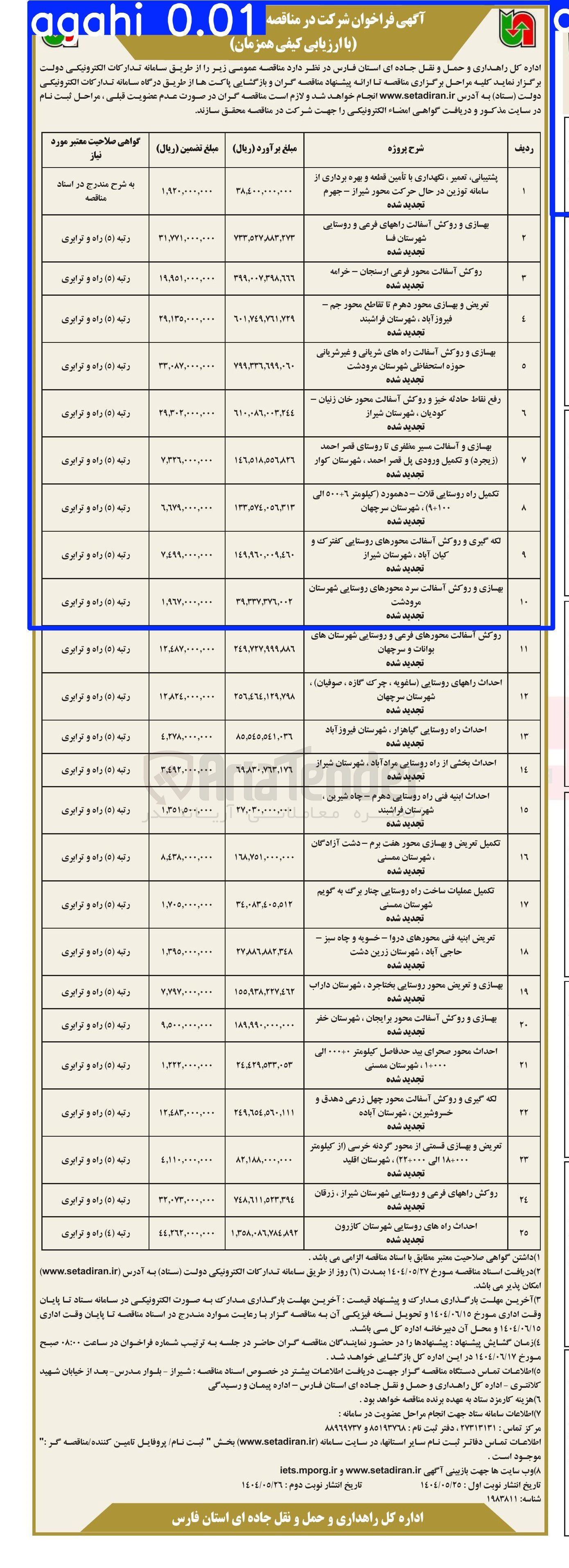 تصویر کوچک آگهی احداث بخشی از راه روستایی