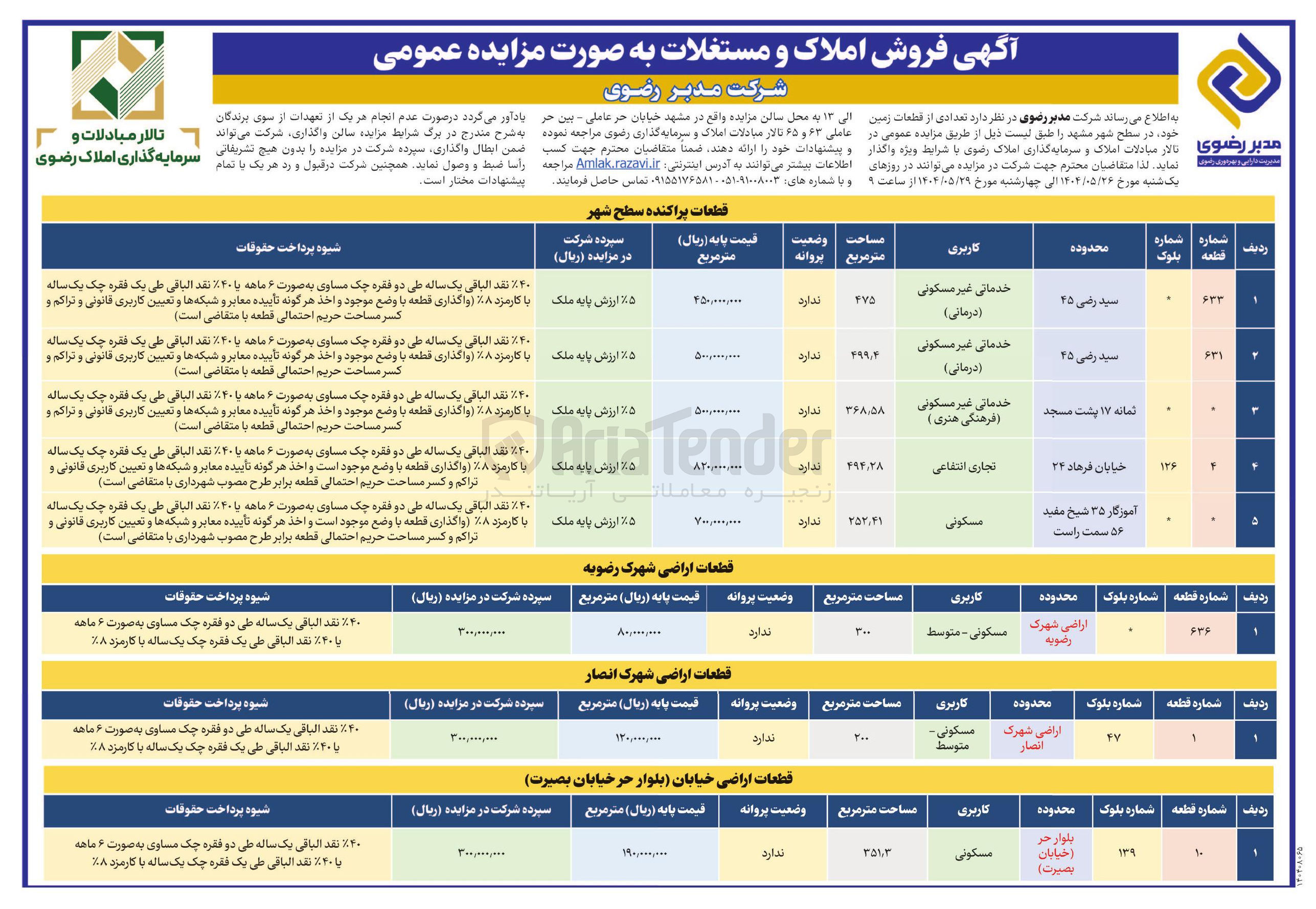 تصویر کوچک آگهی تعدادی از قطعات زمین 
