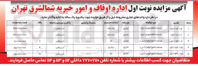 تصویر کوچک آگهی اجاره واحدهای تجاری در 5 ردیف 