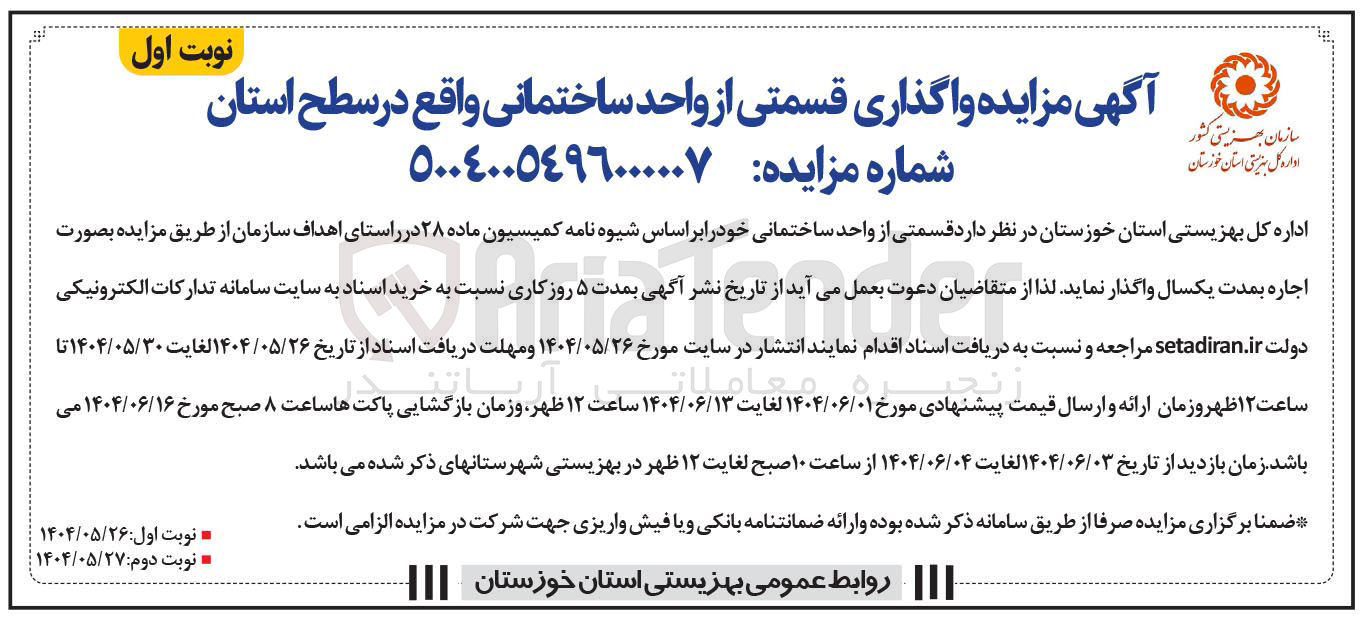 تصویر کوچک آگهی اجاره قسمتی از واحد ساختمانی