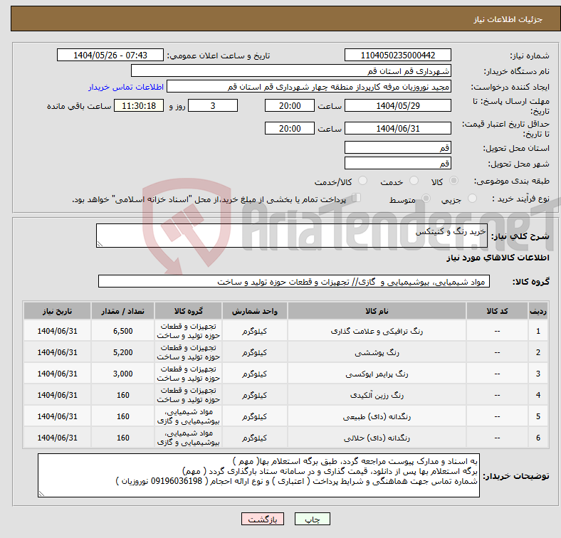تصویر کوچک آگهی نیاز انتخاب تامین کننده-خرید رنگ و کنیتکس