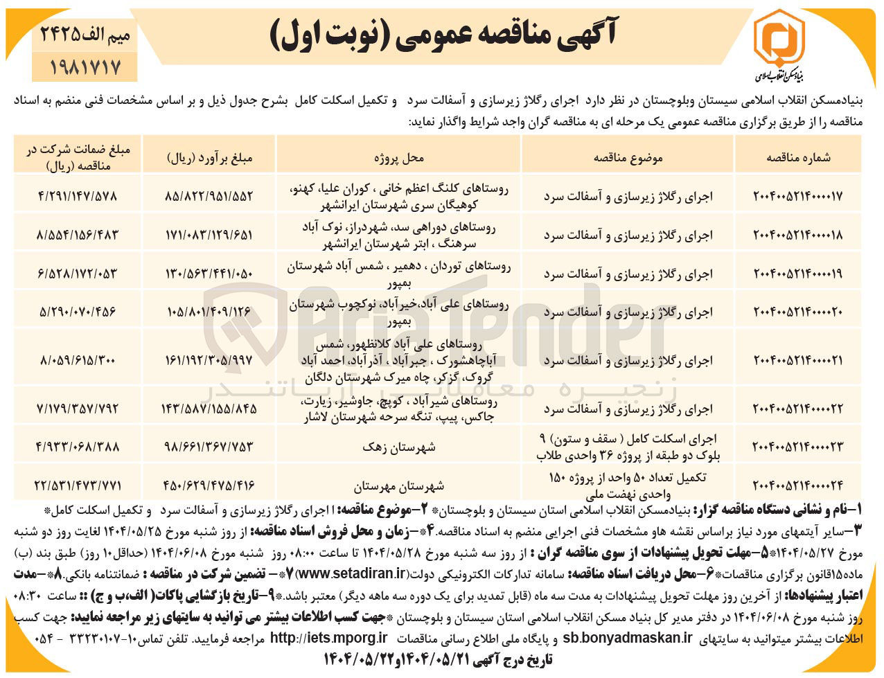 تصویر کوچک آگهی تکمیل تعداد ۵۰ واحد از پروژه ۱۵۰ واحدی نهضت ملی 