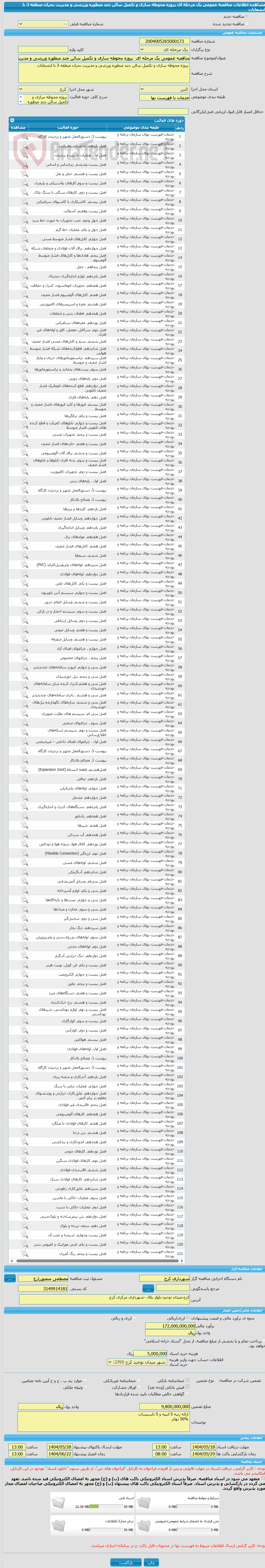 تصویر کوچک آگهی مناقصه عمومی یک مرحله ای  پروژه محوطه سازی و تکمیل سالن چند منظوره ورزشی و مدیریت بحران منطقه 3 با انشعابات