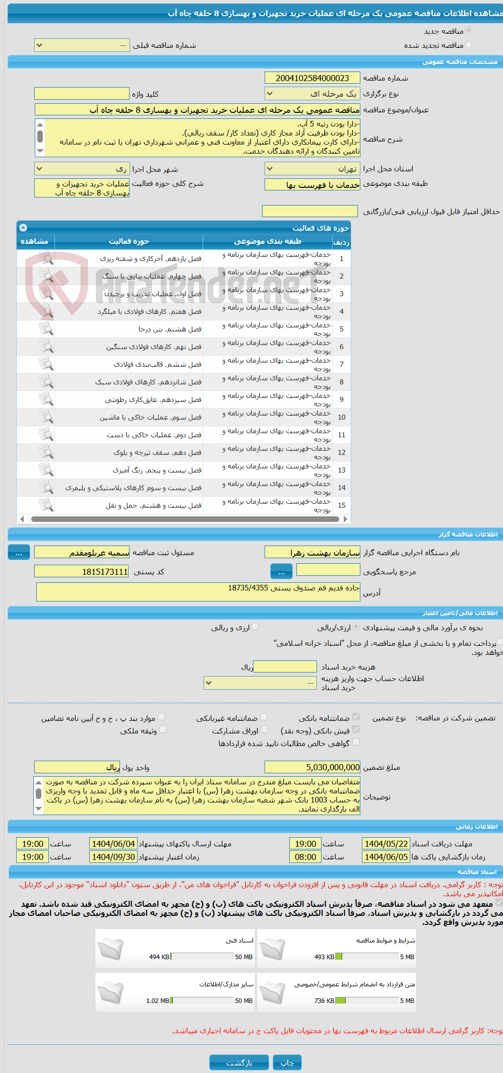 تصویر کوچک آگهی مناقصه عمومی یک مرحله ای عملیات خرید تجهیزات و بهسازی 8 حلقه چاه آب 