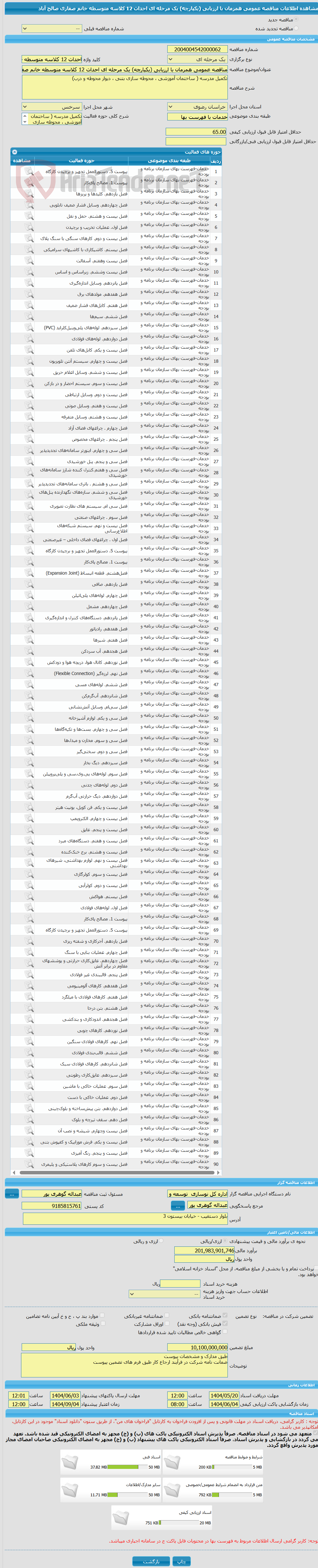 تصویر کوچک آگهی مناقصه عمومی همزمان با ارزیابی (یکپارچه) یک مرحله ای احداث 12 کلاسه متوسطه خانم صفاری صالح آباد 