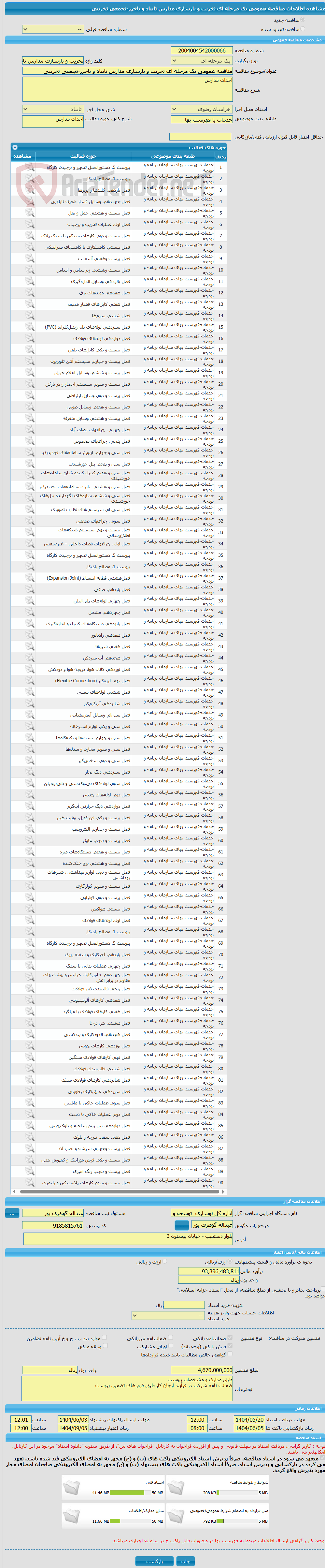 تصویر کوچک آگهی مناقصه عمومی یک مرحله ای تخریب و بازسازی مدارس تایباد و باخرز-تجمعی تخریبی 