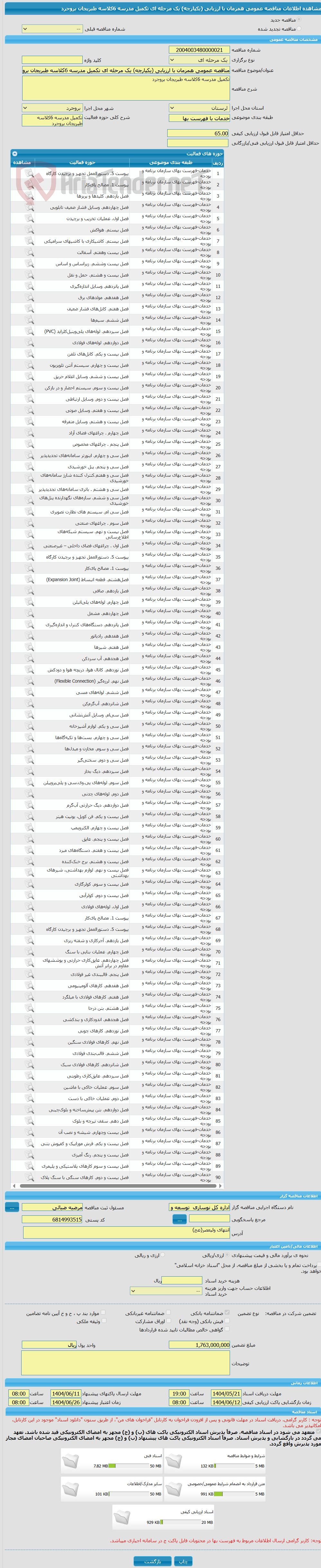 تصویر کوچک آگهی مناقصه عمومی همزمان با ارزیابی (یکپارچه) یک مرحله ای تکمیل مدرسه 6کلاسه طبریجان بروجرد