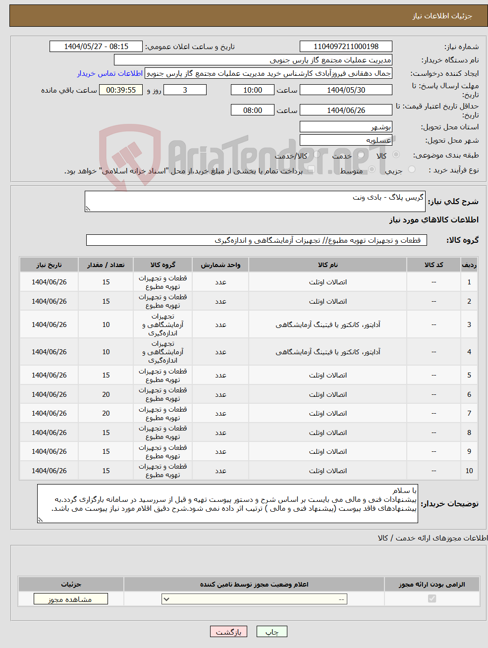 تصویر کوچک آگهی نیاز انتخاب تامین کننده-گریس پلاگ - بادی ونت 