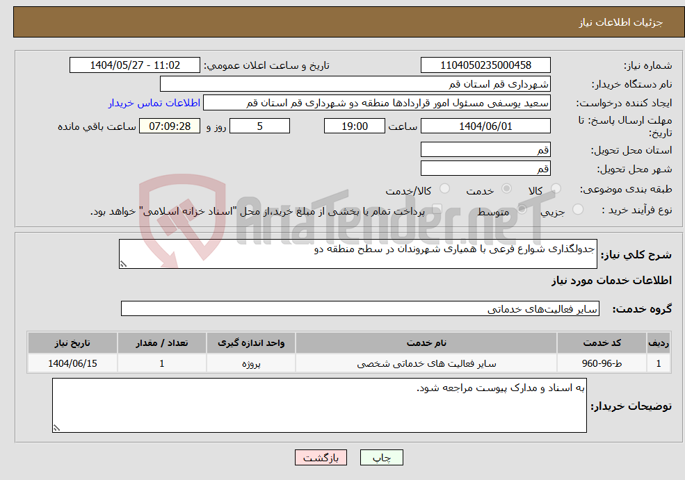 تصویر کوچک آگهی نیاز انتخاب تامین کننده-جدولگذاری شوارع فرعی با همیاری شهروندان در سطح منطقه دو