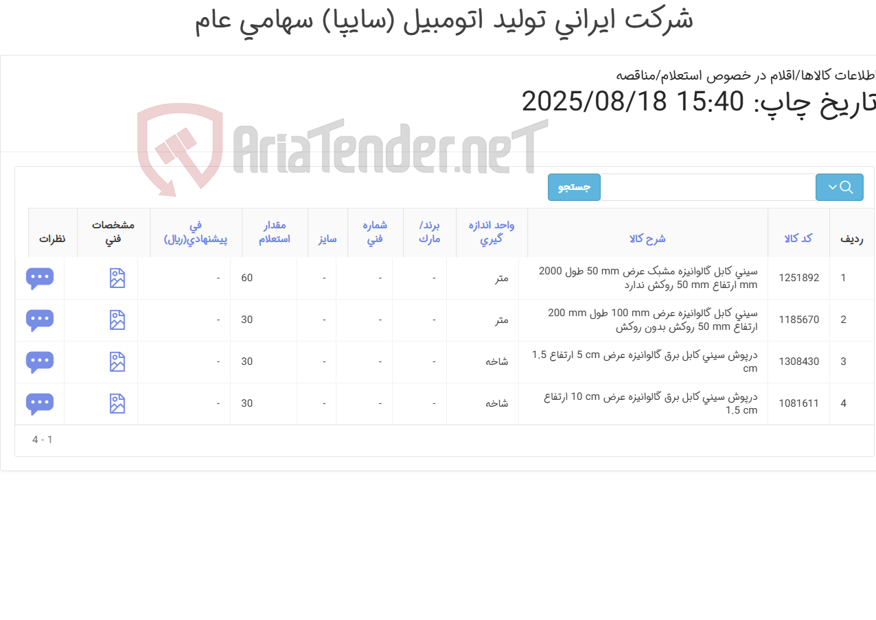 تصویر کوچک آگهی درپوش سینی کابل برق و سینی کابل گالوانیزه مشبک