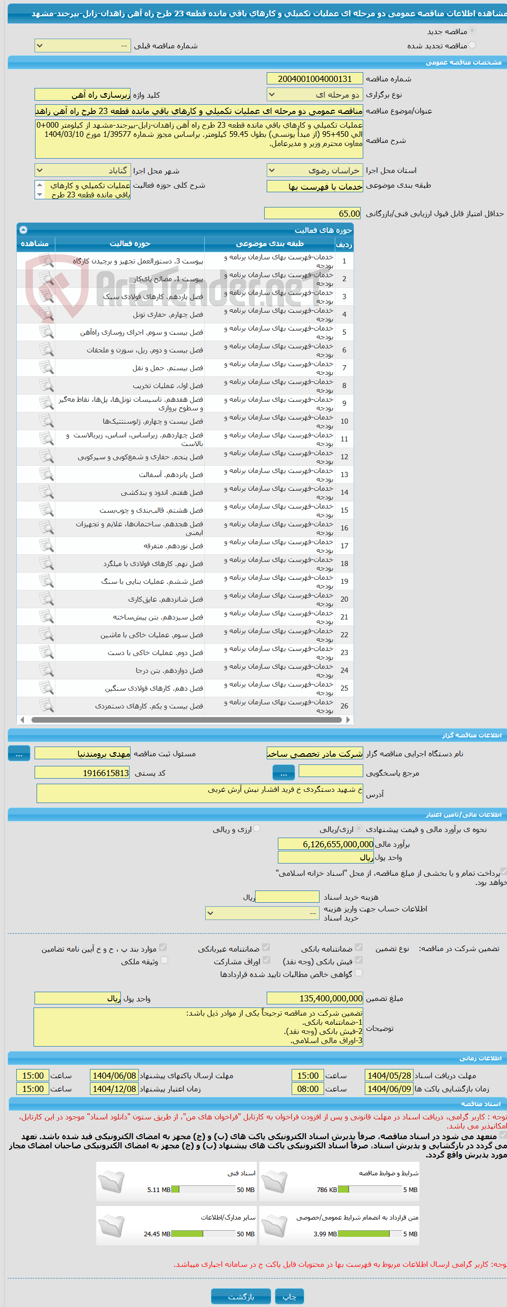 تصویر کوچک آگهی مناقصه عمومی دو مرحله ای عملیات تکمیلی و کارهای باقی مانده قطعه 23 طرح راه آهن زاهدان-زابل-بیرجند-مشهد