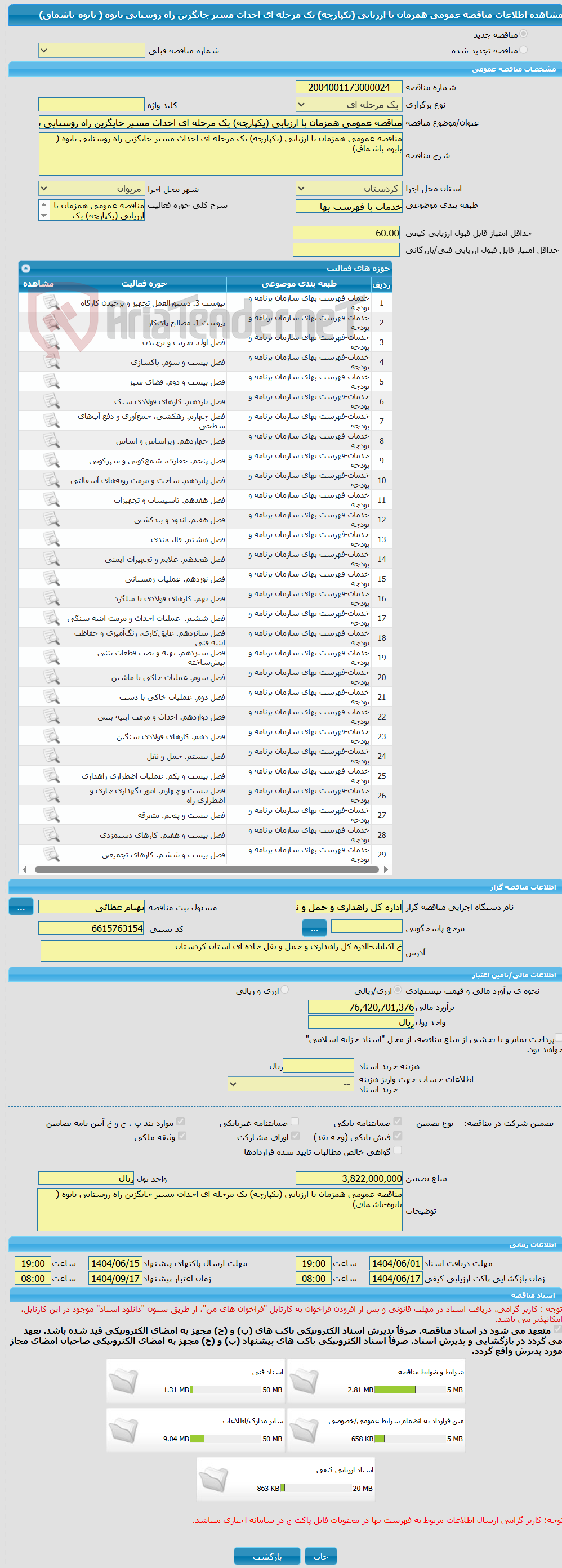 تصویر کوچک آگهی مناقصه عمومی همزمان با ارزیابی (یکپارچه) یک مرحله ای احداث مسیر جایگزین راه روستایی بایوه ( بایوه-باشماق)