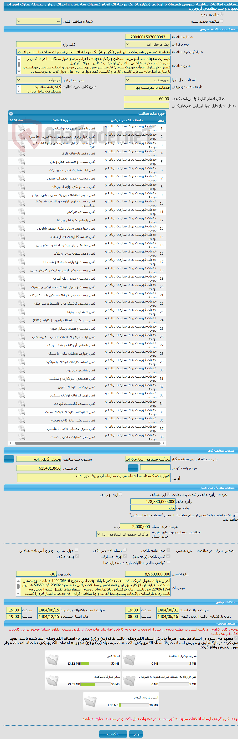 تصویر کوچک آگهی مناقصه عمومی همزمان با ارزیابی (یکپارچه) یک مرحله ای انجام تعمیرات ساختمان و اجرای دیوار و محوطه سازی امور آب بهبهان و سد تنظیمی آریوبرزن
