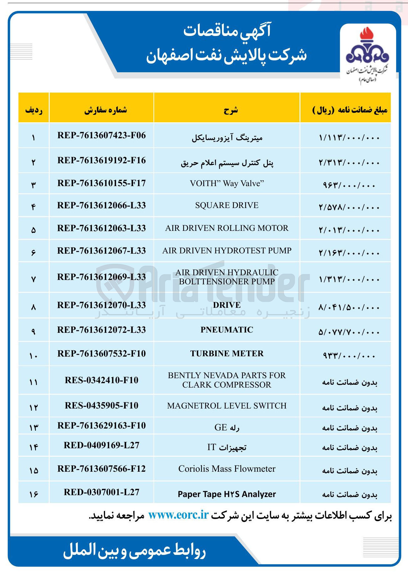 تصویر کوچک آگهی تامین میترینگ آیزوریسایکل