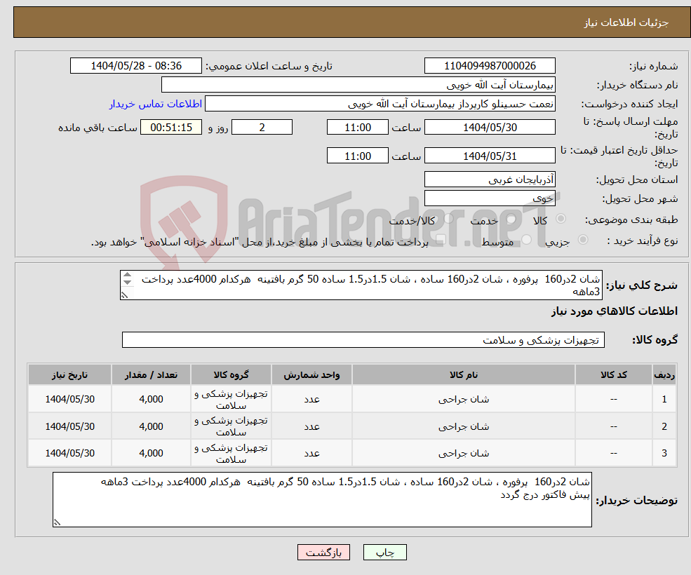 تصویر کوچک آگهی نیاز انتخاب تامین کننده-شان 2در160 پرفوره ، شان 2در160 ساده ، شان 1.5در1.5 ساده 50 گرم بافتینه هرکدام 4000عدد پرداخت 3ماهه پیش فاکتور درج گردد
