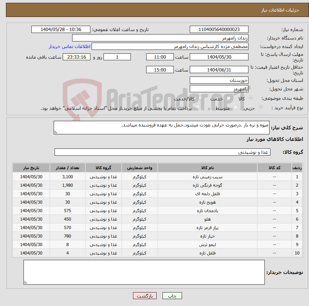 تصویر کوچک آگهی نیاز انتخاب تامین کننده-میوه و تره بار .درصورت خرابی عودت میشود.حمل به عهده فروشنده میباشد.