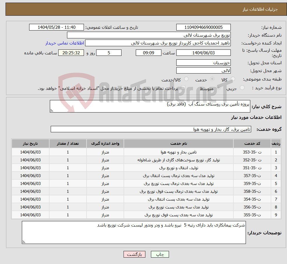 تصویر کوچک آگهی نیاز انتخاب تامین کننده-پروژه تأمین برق روستای سنگ آب (فاقد برق)