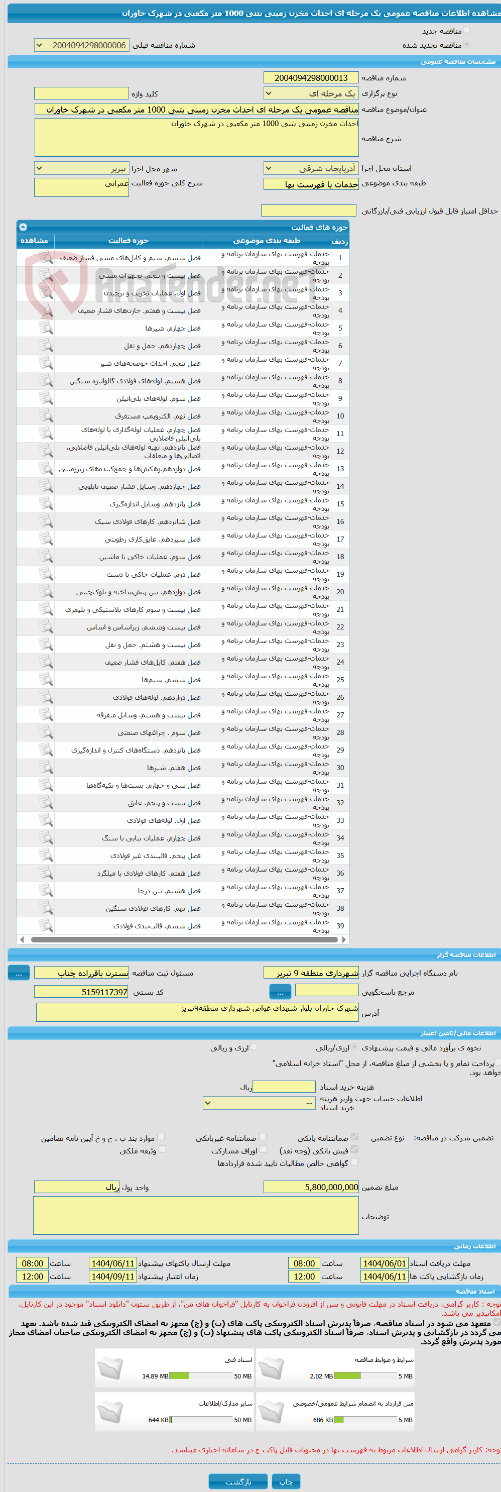 تصویر کوچک آگهی مناقصه عمومی یک مرحله ای احداث مخزن زمینی بتنی 1000 متر مکعبی در شهرک خاوران