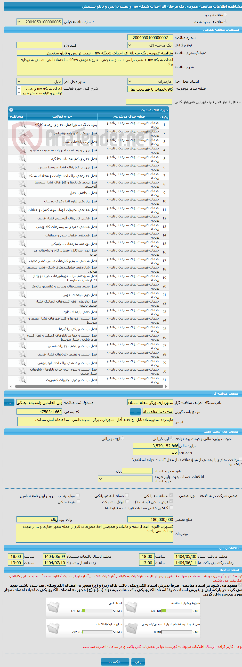 تصویر کوچک آگهی مناقصه عمومی یک مرحله ای احداث شبکه mv و نصب ترانس و تابلو سنجش
