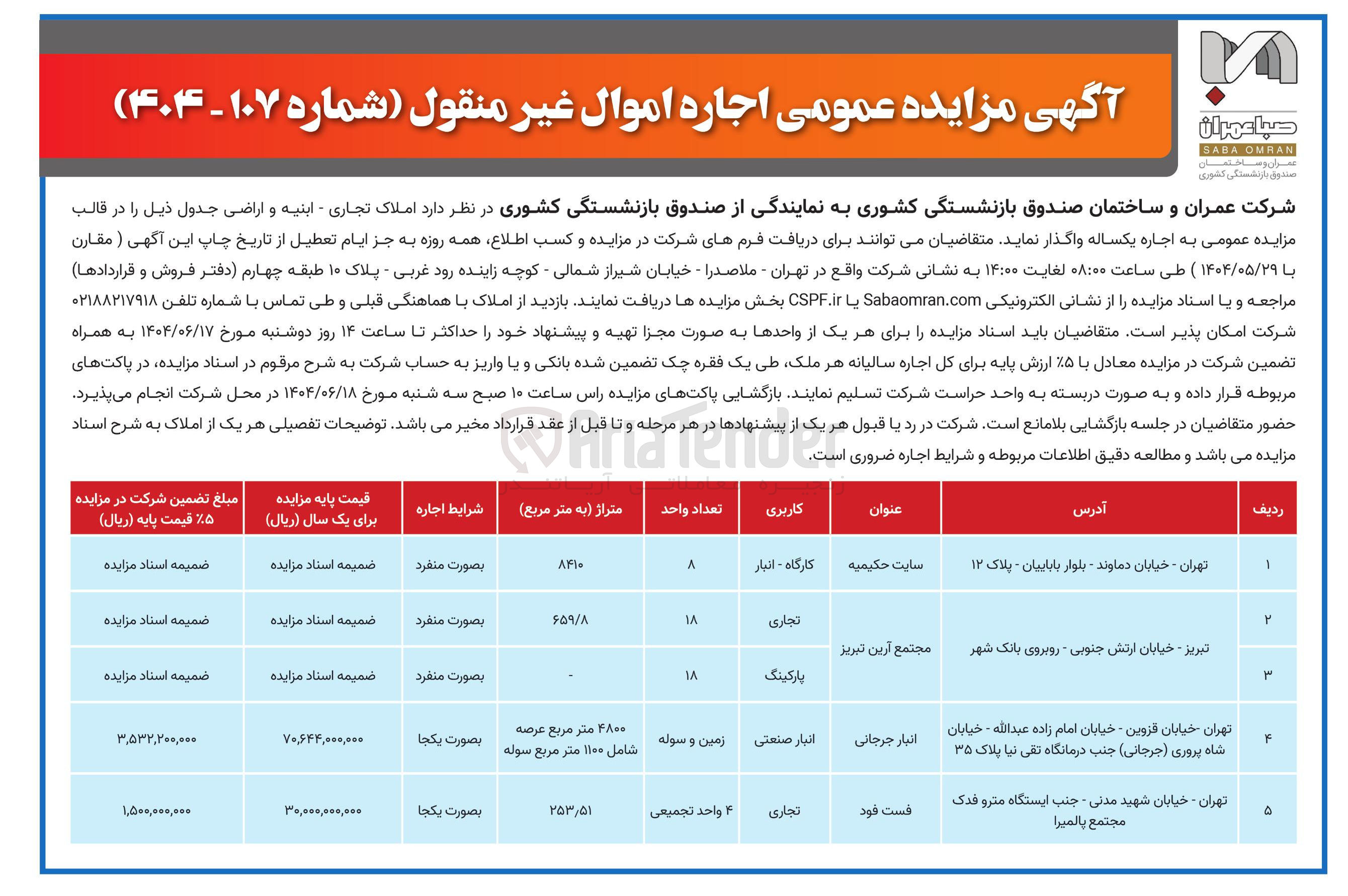 تصویر کوچک آگهی مزایده عمومی اجاره اموال غیر منقول