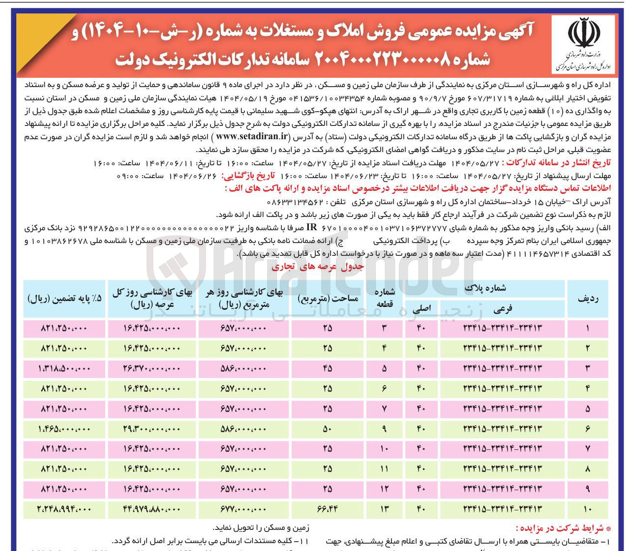 تصویر کوچک آگهی واگذاری ده ( ۱۰ ) قطعه زمین با کاربری تجاری