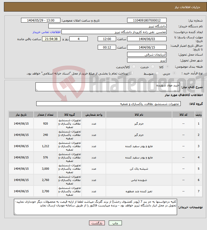 تصویر کوچک آگهی نیاز انتخاب تامین کننده-خرید مواد شوینده 