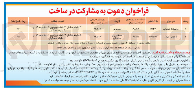 تصویر کوچک آگهی  احداث پروژه 
مسکونی و خدماتی 