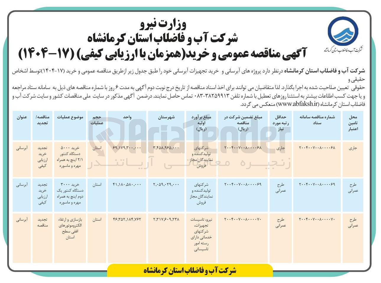تصویر کوچک آگهی خرید ۳۰۰۰ دستگاه کنتور یک دوم اینچ به همراه مهره و ماسوره 
